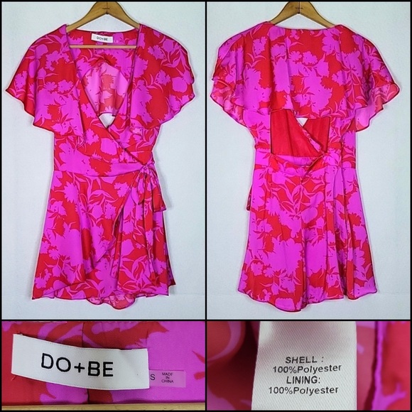 Do + Be Open Back Cutout Hot Pink & Red Floral Romper  Dress - Size S - Picture 10 of 12